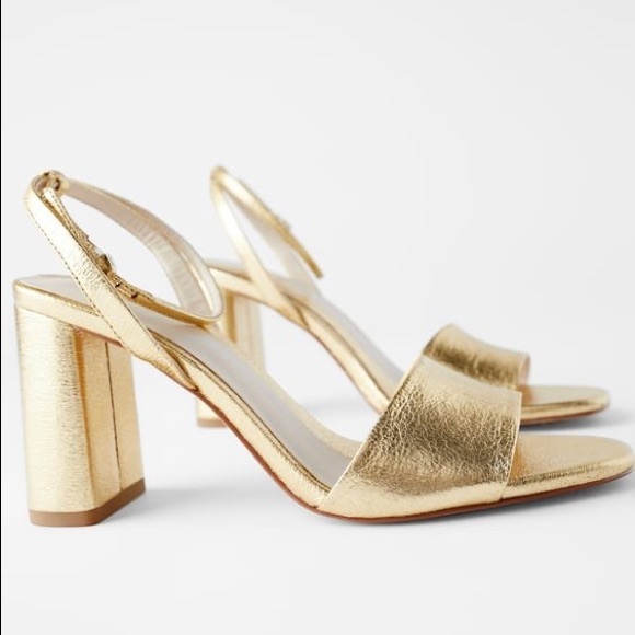 NWT Zara GOLD BLOCK-HEEL SANDALS WITH ANKLE STRAP - Ref 2308/510